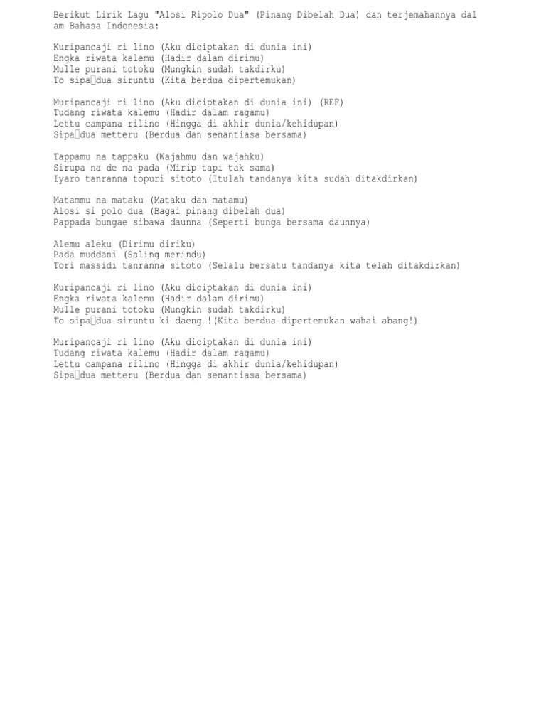 Alosi Ripolo Dua With Lyrics Intro C D G Chorus C tappamu na tappaku D G sirupa na de na pada Em Am D iyero tanranna G topuri sitoto.