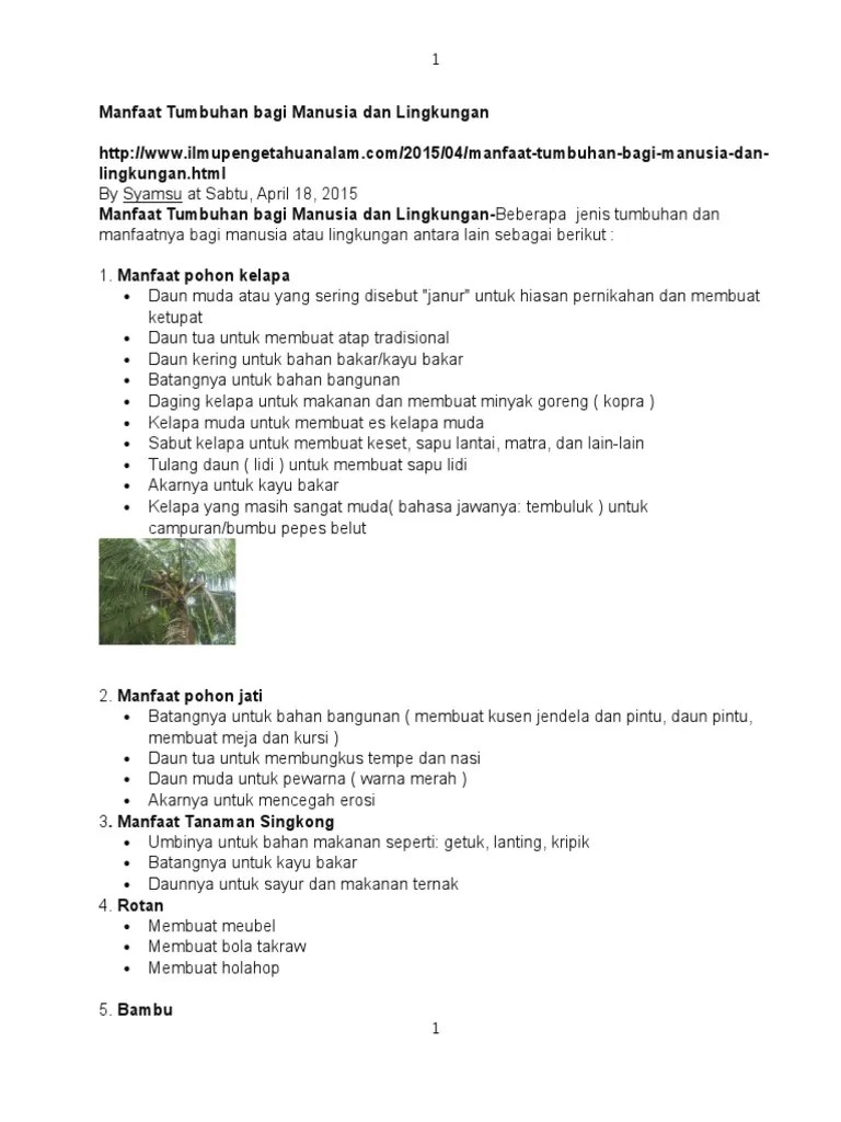 Manfaat Tumbuhan Bagi Manusia Dan Lingkungan | PDF