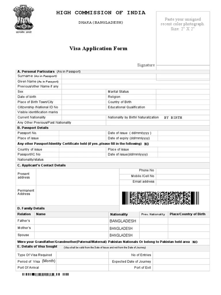 India Visa Application Form | PDF | Travel Visa | Passport