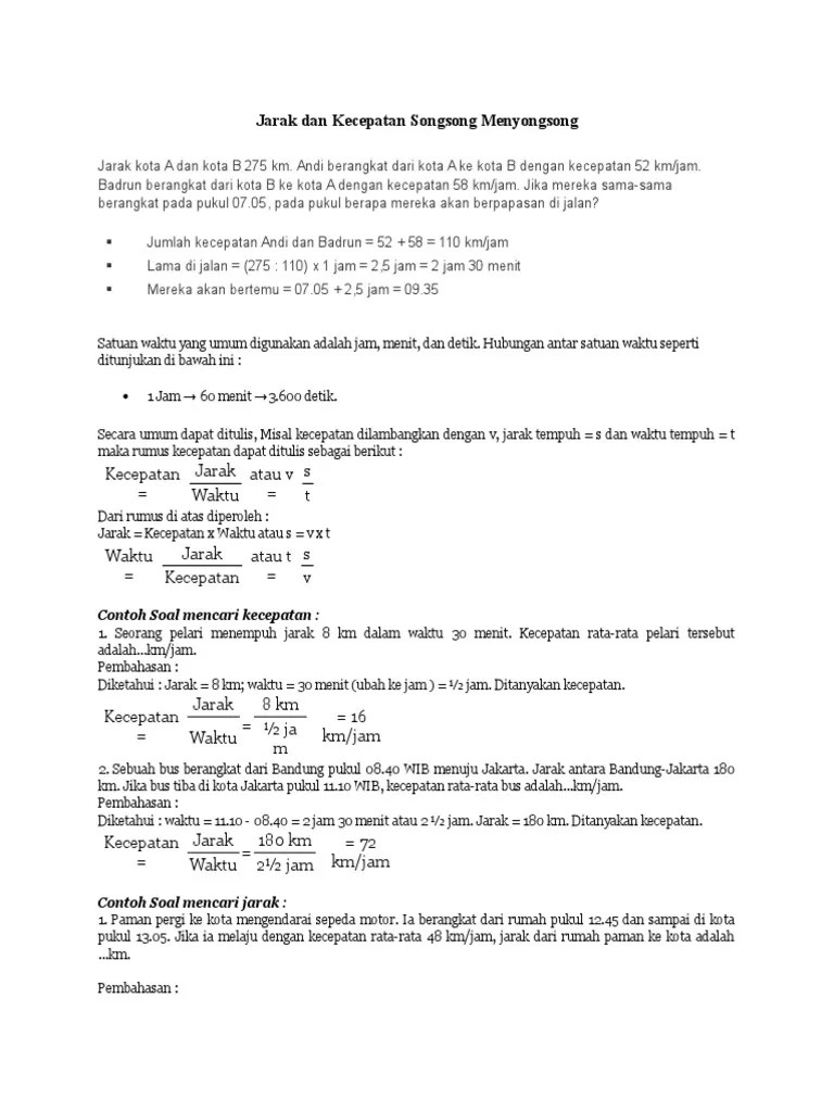 ARITMATIKA Jarak Dan Kecepatan Songsong Menyongsong | PDF