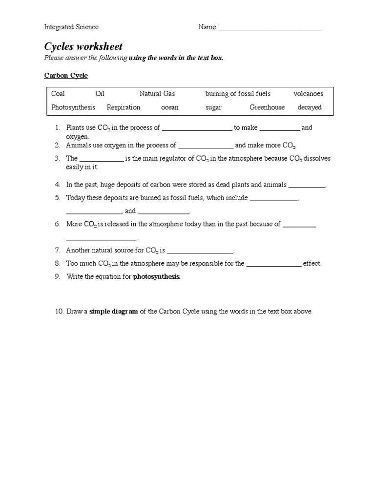 Is a chemical process that . Cycles Worksheet Pdf Carbon Dioxide In Earth S Atmosphere Carbon Dioxide