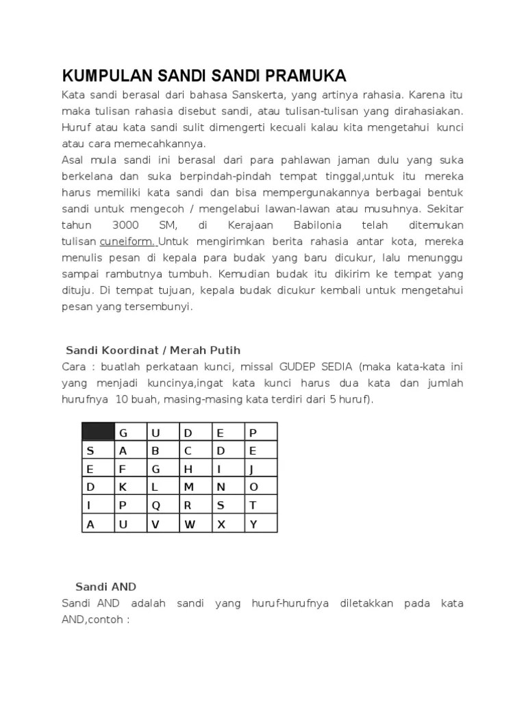 Kabarkan kepadaku jika kau ingin dijemput nanti kita akan ke pasar beli ikan teri pramuka bukan hanya tentang sandi rumput kita punya tanggung jawab berbakti untuk negeri. Kumpulan Sandi Sandi Pramuka Pdf