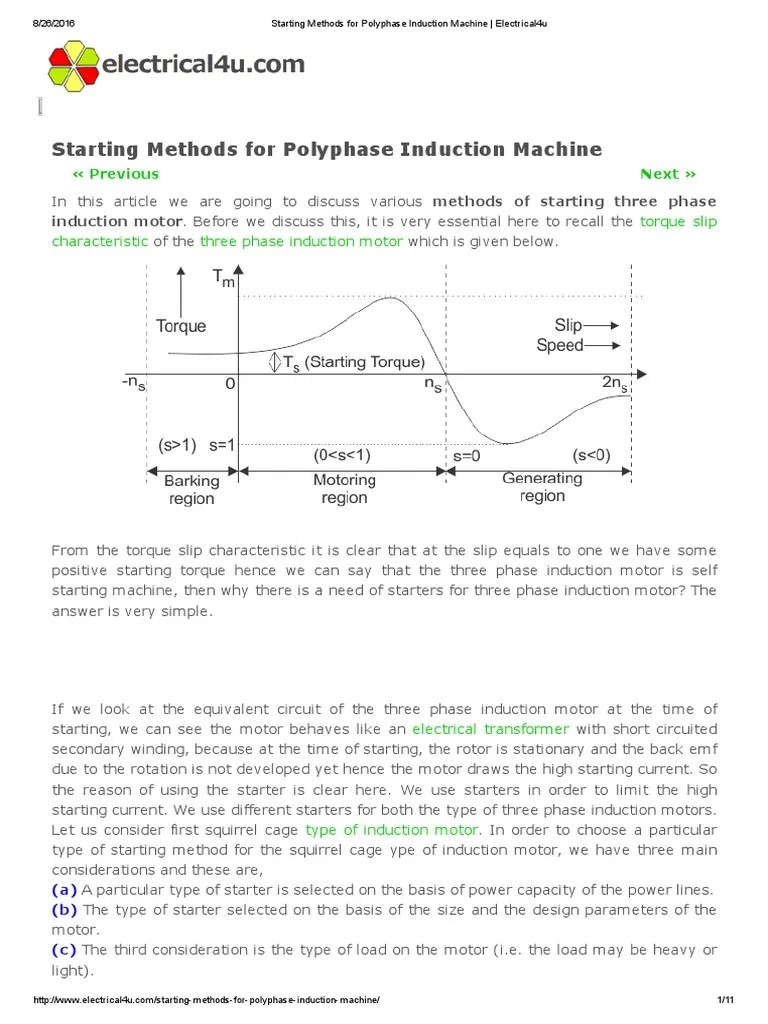 Starting Methods For Polyphase Induction Machine