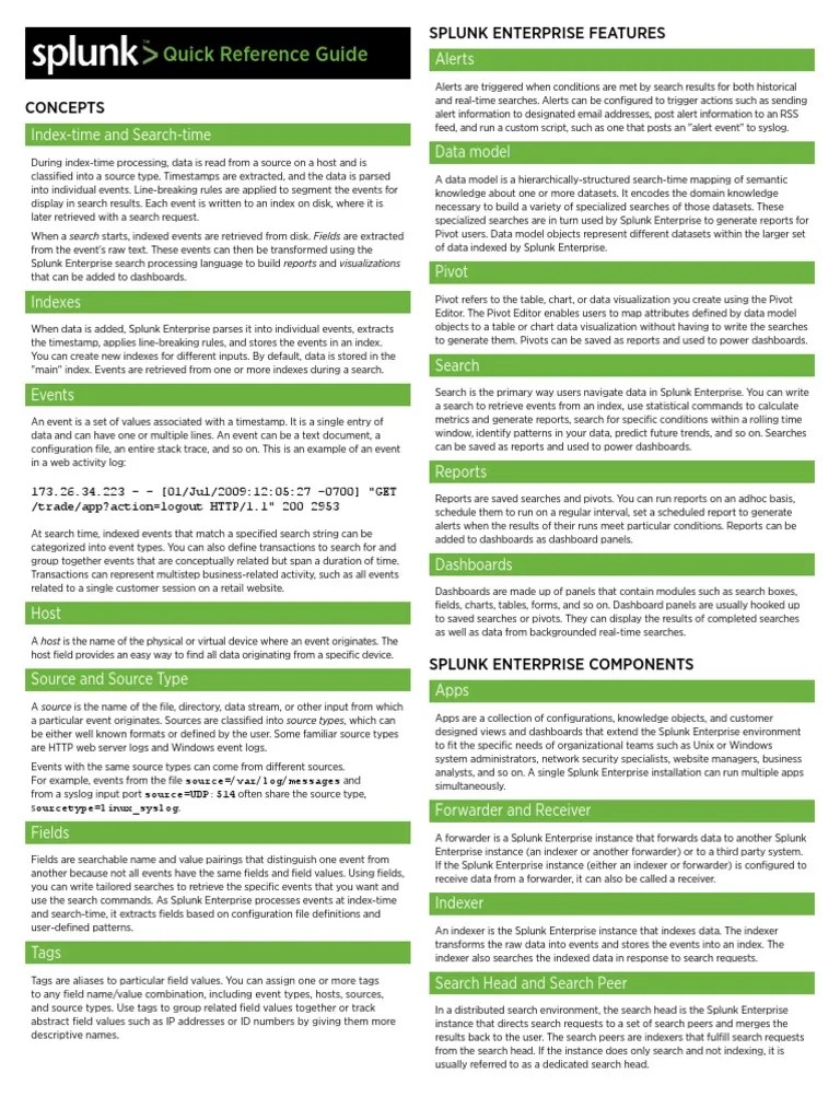 Splunk Quick Reference Guide PDF | PDF | Search Engine Indexing | Tag ...