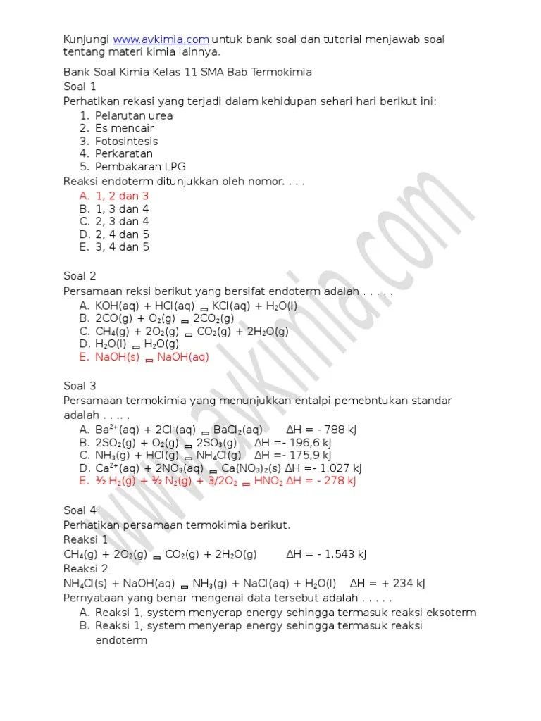 Soal Kimia Kelas Xi Semester 1 