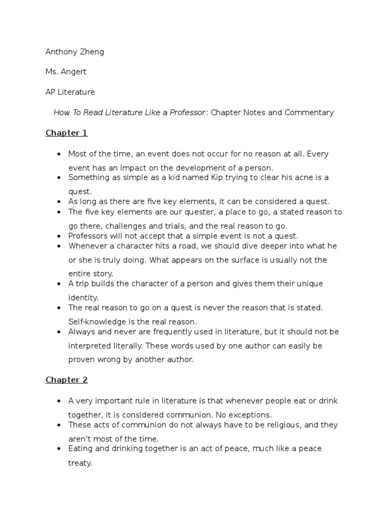 How To Read Literature Like A Professor Chapter Notes And Commentary | PDF | Sonnets | Poetry