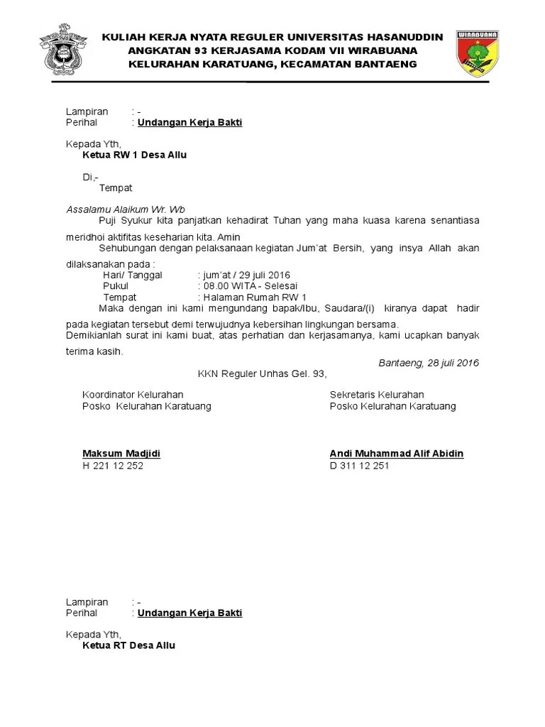 Dari kedua jenis surat ini mempunyai tujuan tersendiri dan tidak dapat digunakan di sembarang tempat. Contoh Surat Undangan Kerja Bakti Rt - Contoh Seputar Surat