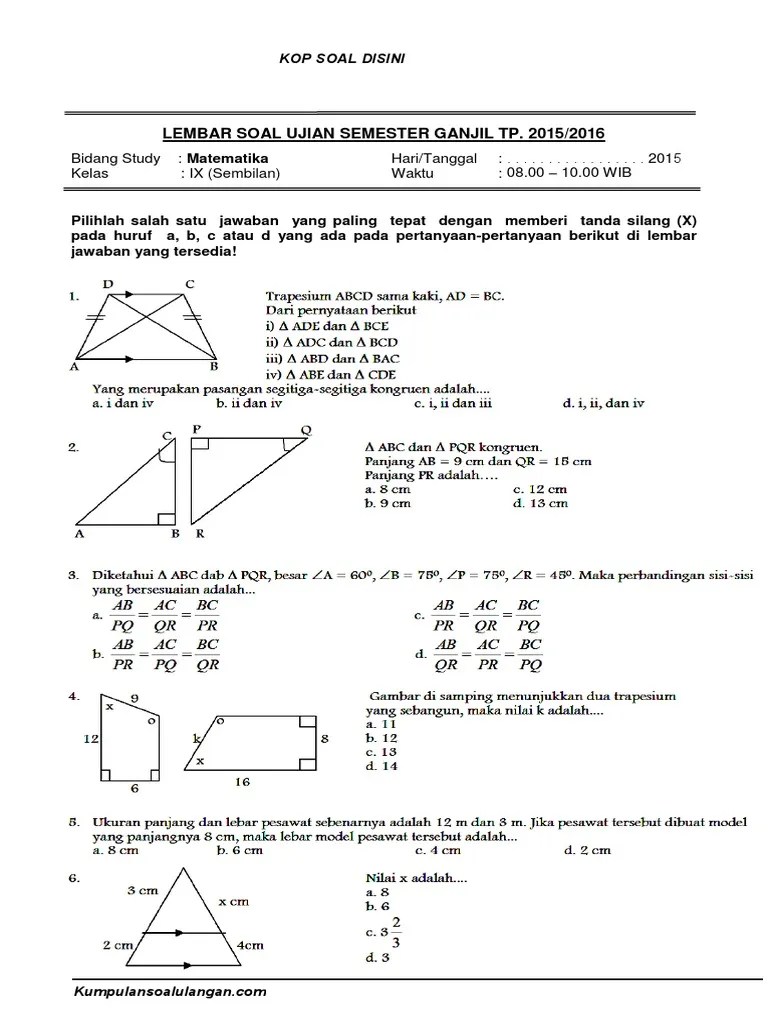Soal Uts Matematika Kelas 9 Semester 1 | PDF