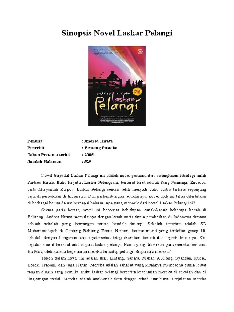 Bentang pustaka tahun pertama terbit: Contoh Resensi Novel Laskar Pelangi Singkat Lakaran