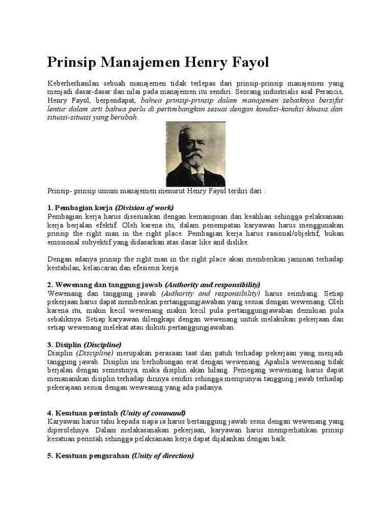 Prinsip Manajemen Henry Fayol | PDF