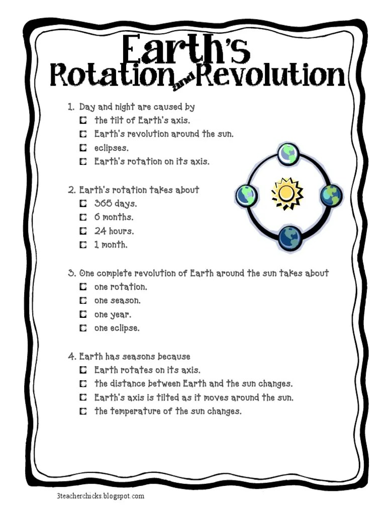 Earths Rotation And Revolution Quiz | PDF