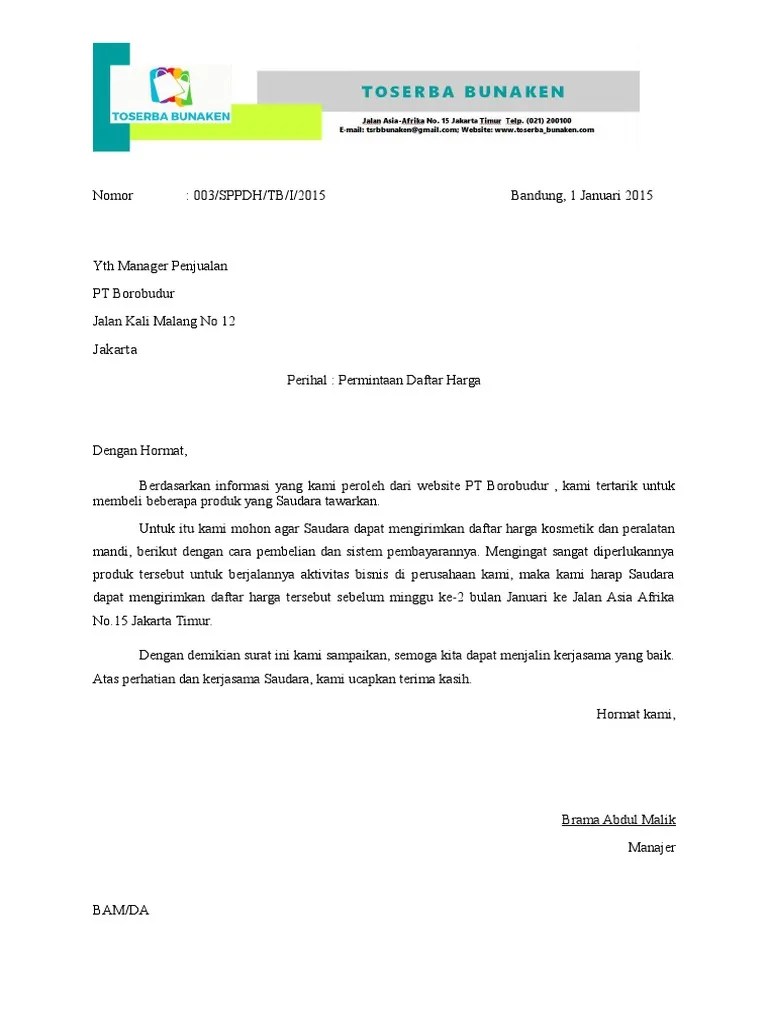 Permohonan pembelian bbm dengan hormat, yang bertanda . Surat Permintaan Penawaran Harga Barang