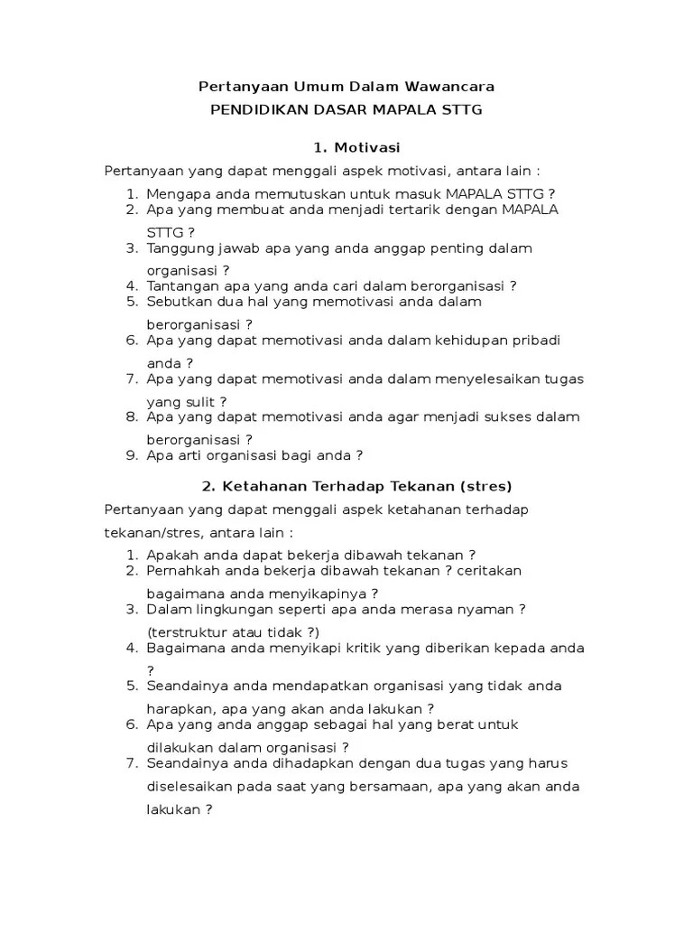 Jawaban Pertanyaan Interview Organisasi