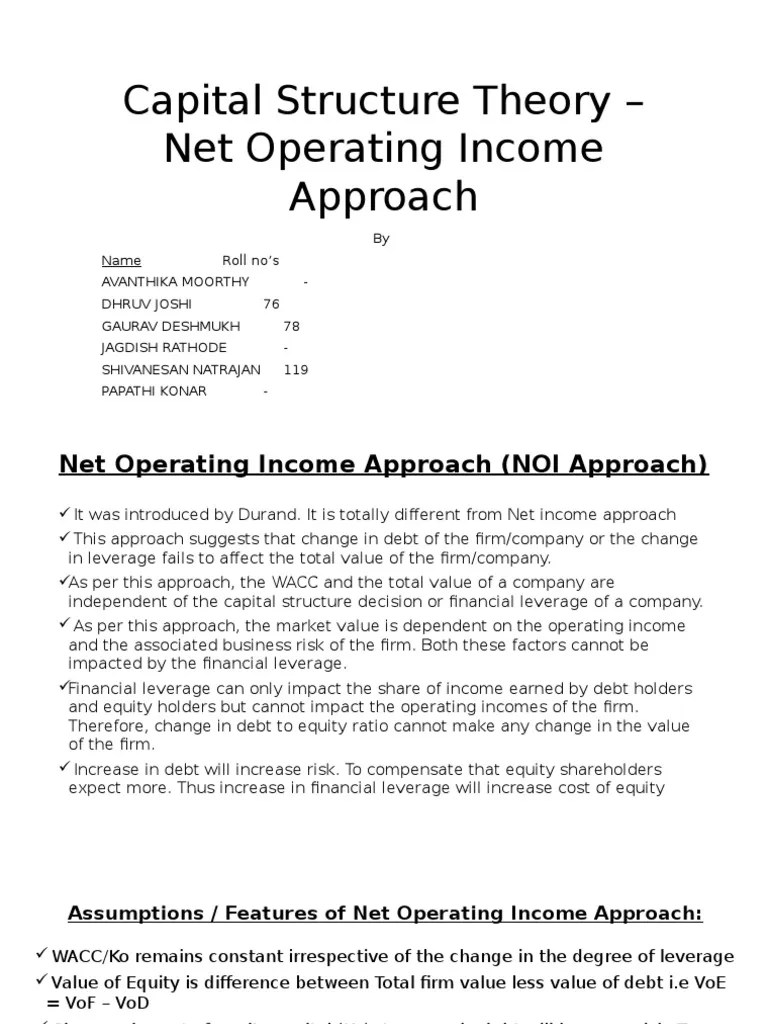 Capital Structure Theory - Net Operating Income Approach | PDF