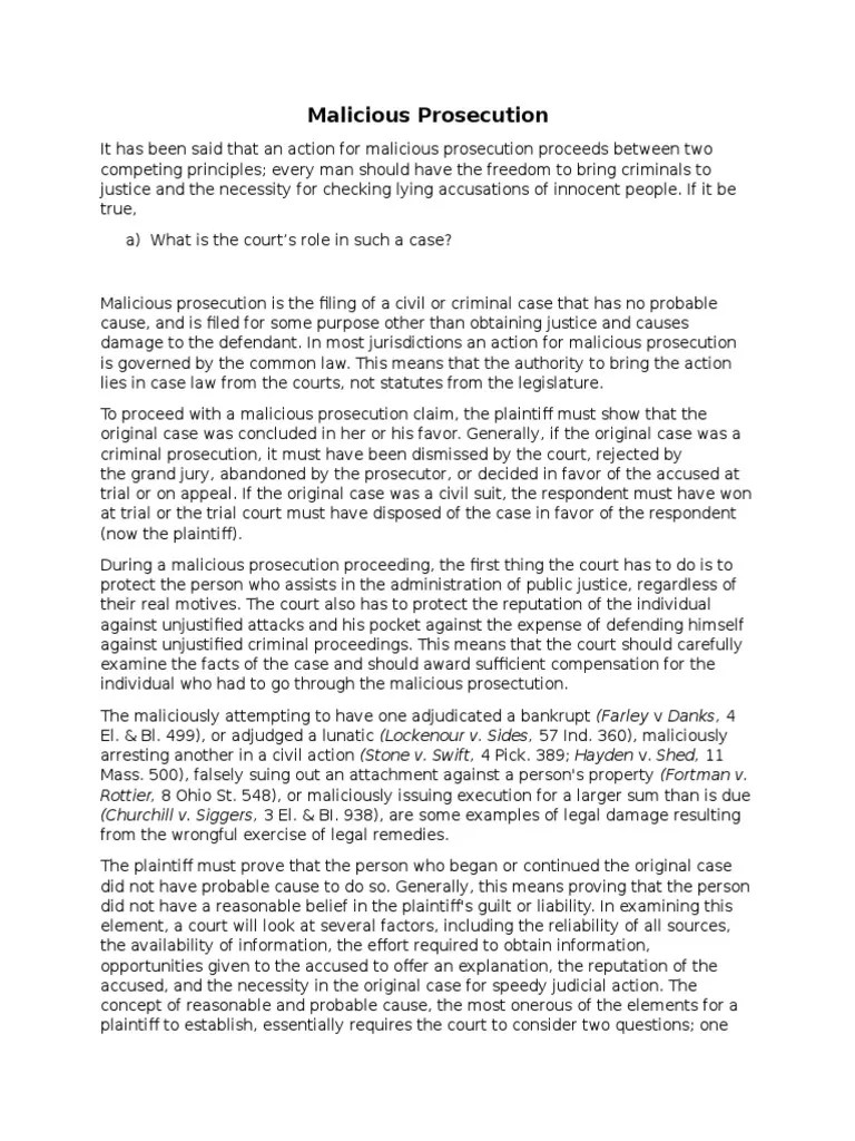 Malicious Prosecution.docx | Malicious Prosecution | Prosecutor