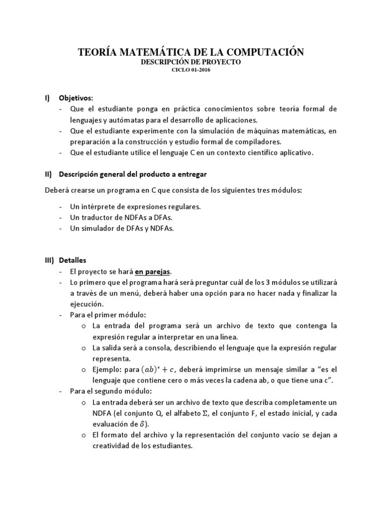 Proyecto Teoria Matematica De La Computacion UCA | PDF | Lenguaje De Programación | Expresión ...