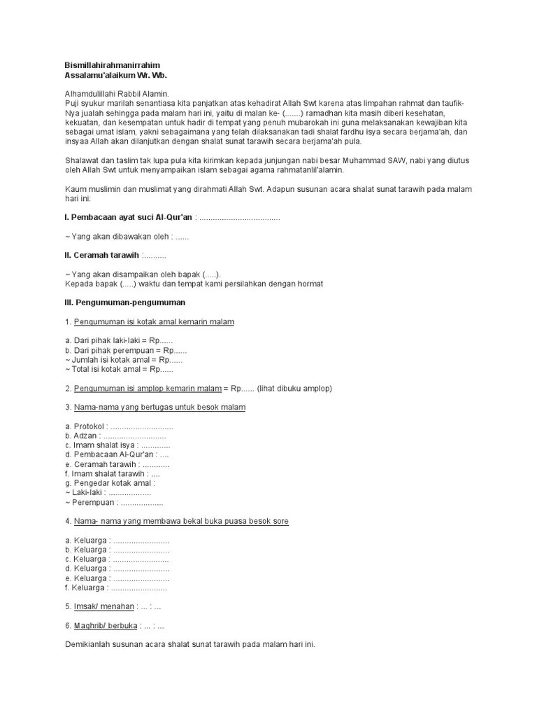 Teks Mc Tarawih - Ramadhan Kariim