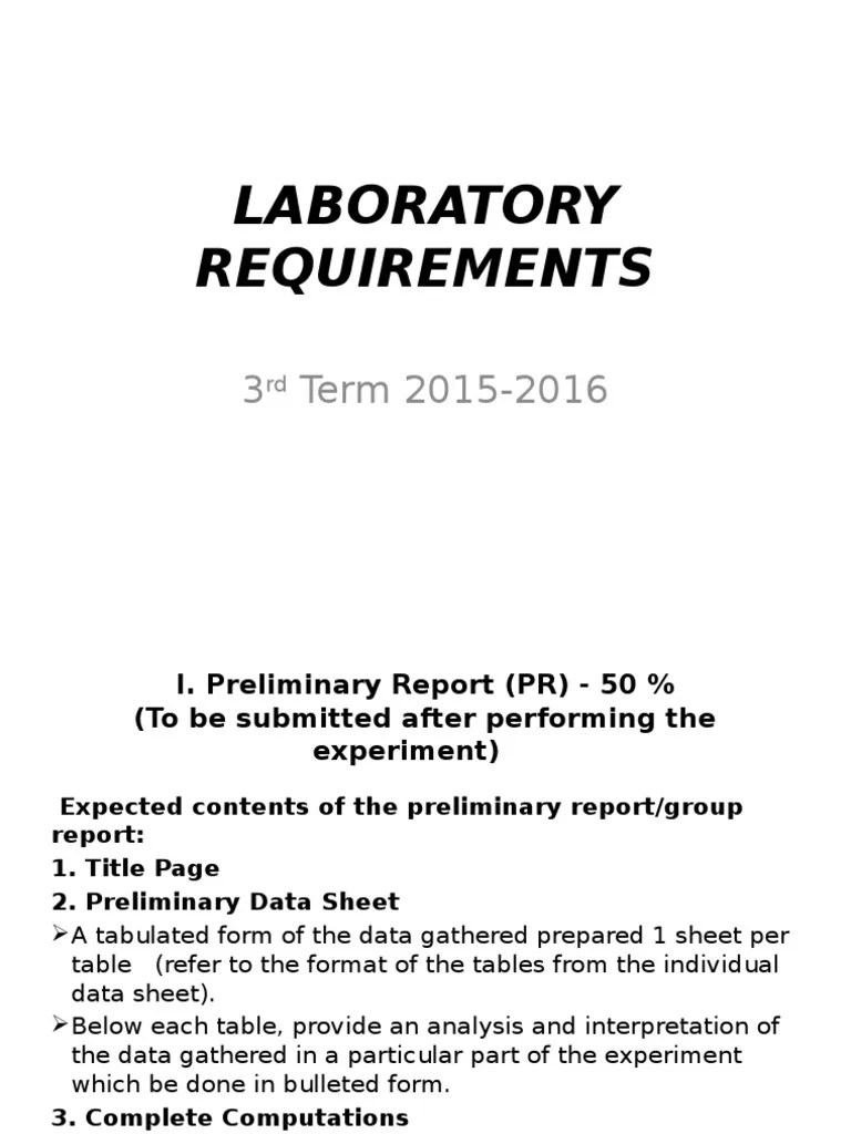 Laboratory Requirements: 3 Term 2015-2016 | PDF | Data | Experiment