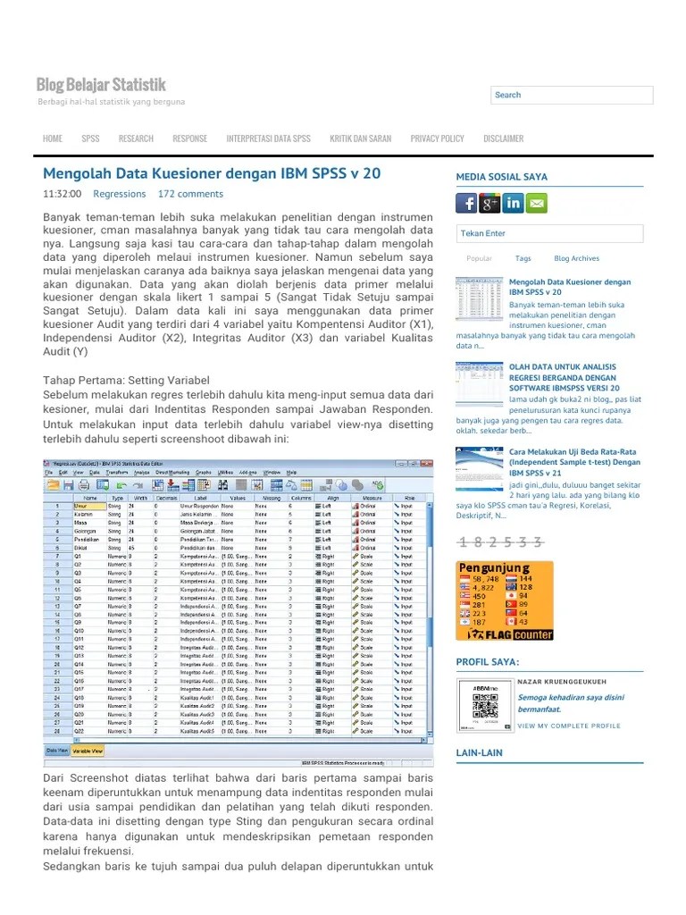 Mengolah Data Kuesioner Dengan IBM SPSS V 20 Blog Belajar Statistik | PDF