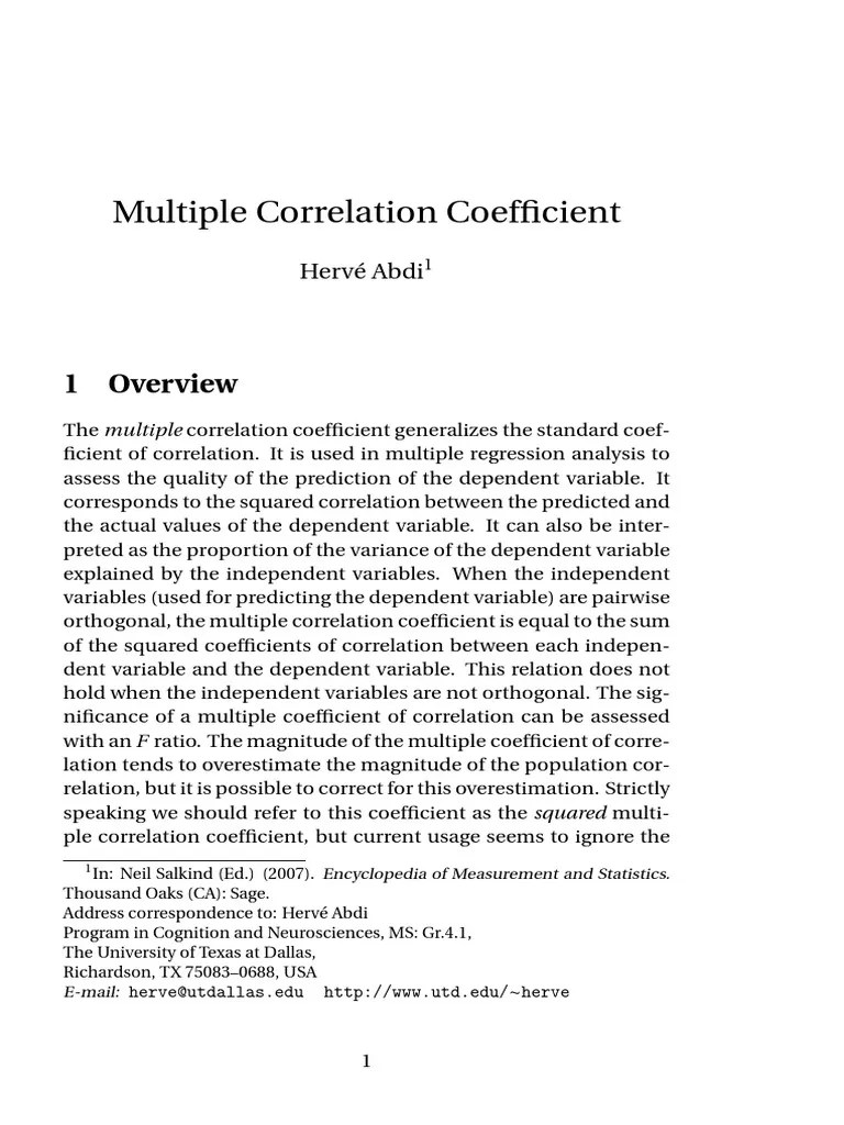 Multiple Correlation Coefficient PDF | PDF | Correlation And Dependence ...