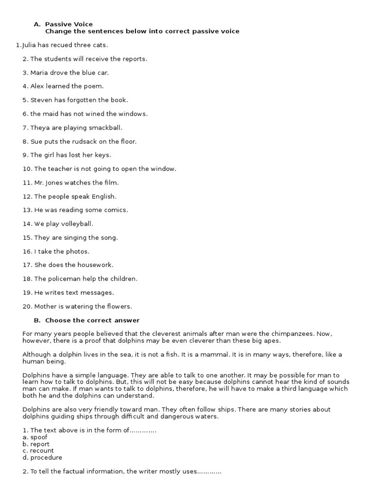 Passive Voice, Report Text (Kelas 9 SMP) | PDF | Whales | Dolphin