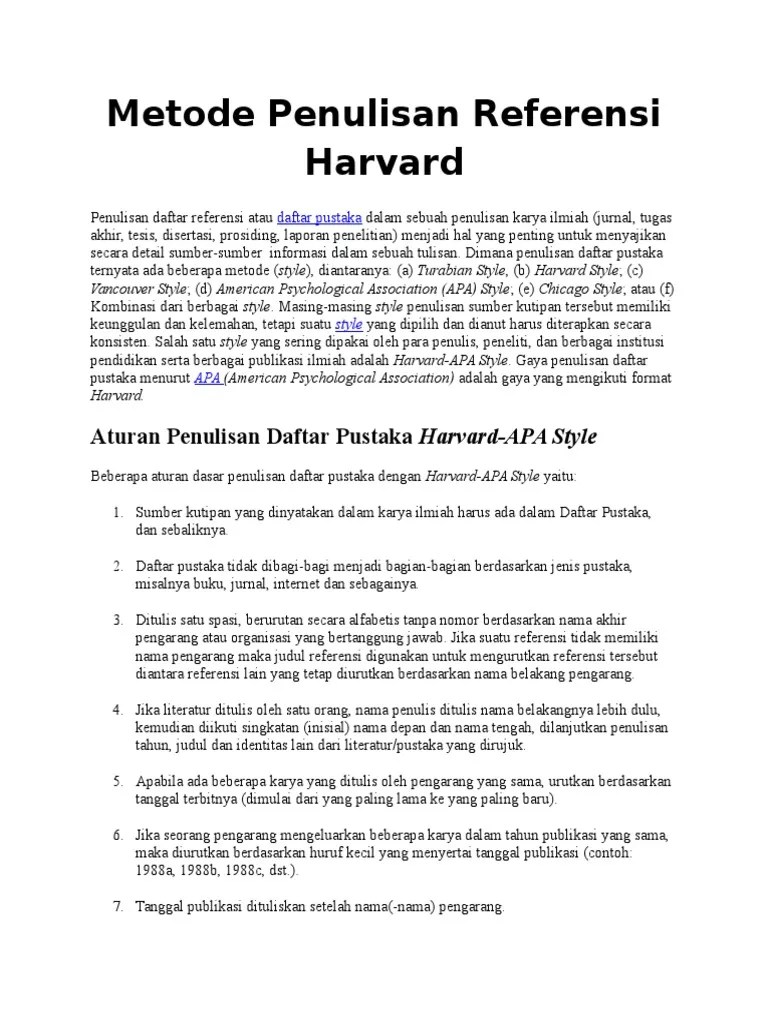 Metode Penulisan Referensi Harvard | PDF