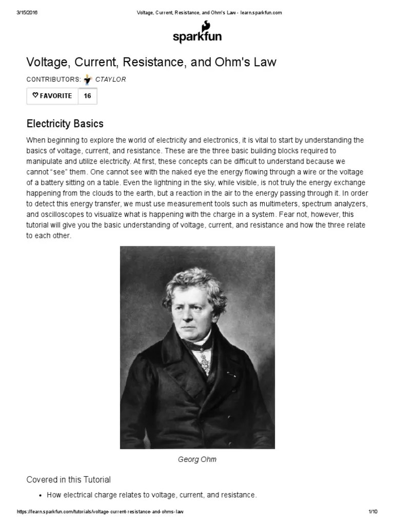 Voltage, Current, Resistance, And Ohm's Law - Learn - Sparkfun | PDF | Electric Current | Voltage