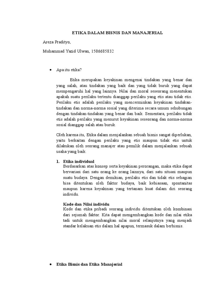Etika Bisnis Dan Manajerial | PDF