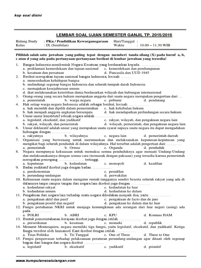 Kunci Jawaban Uts Pkn Kelas 7 : Soal Pkn Kelas 7 Semester 1 Ppkn Co Id : Soal soal bahasa inggris kelas 7 semester 1.