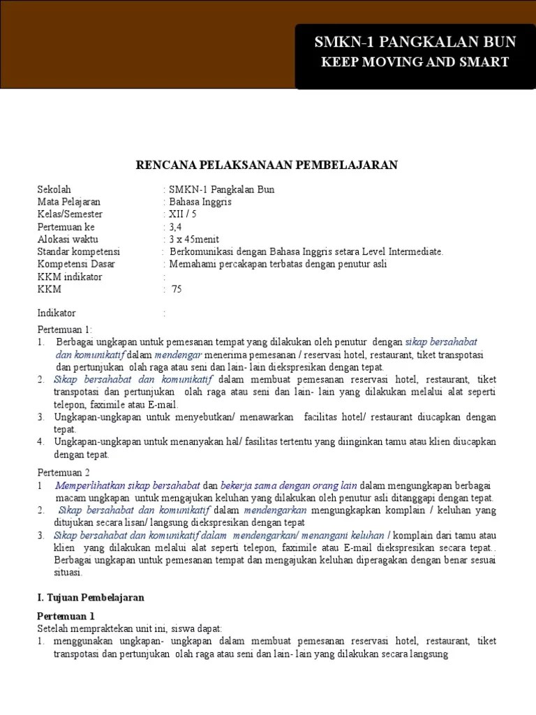 RPP Kelas Xii KD 1bahasa Inggris | Industri Jasa | Business