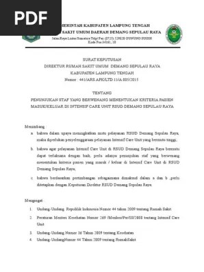 Keputusan menteri kesehatan nomor 128/menkes/sk/ii/2004 tentang kebijakan dasar pusat. 05 Sk Penunjukan Staf Icu Pdf