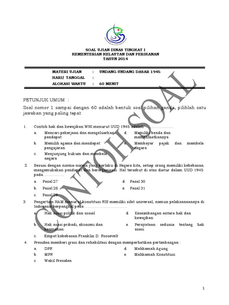 Soal Ujian Dinas Tingkat 1 2021 | Info Segalanya