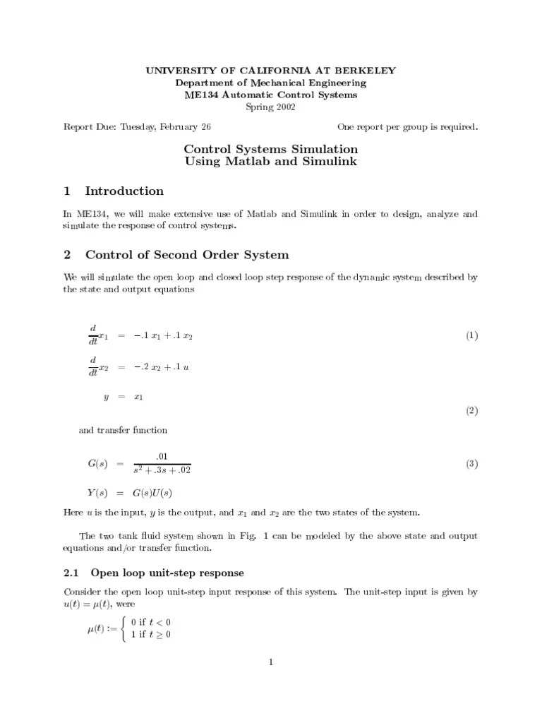 Control Systems Simulation Using Matlab And Simulink | PDF