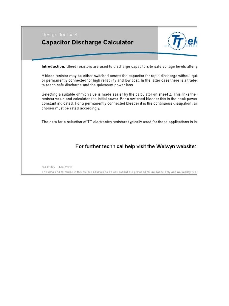 Tt Electronics Capacitor Discharge Calculator Resistor