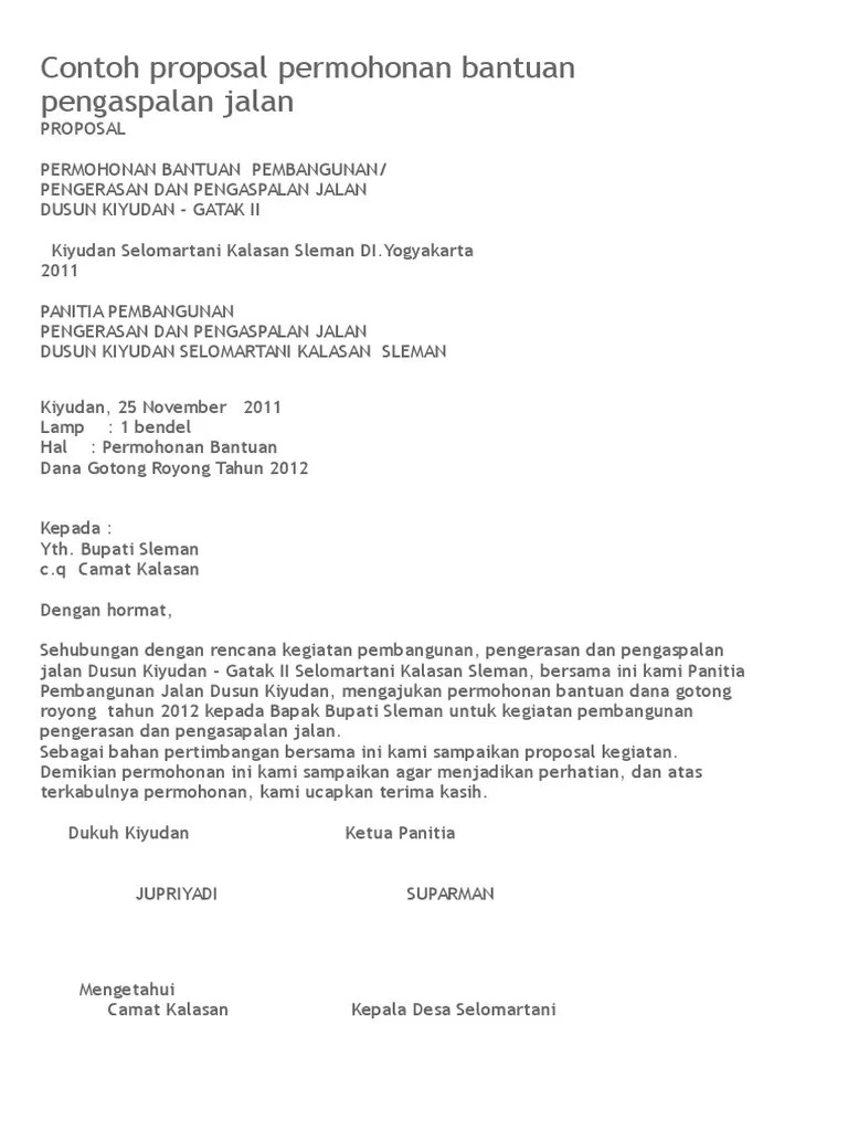 Contoh Proposal Permohonan Bantuan Pengaspalan Jalan | PDF