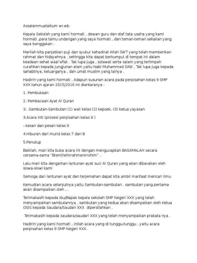 Ke smp/mts, siswa kelas ix smp masuk ke sma/smk dan yang kelas xii, . Monolog Acara Perpisahan Pdf