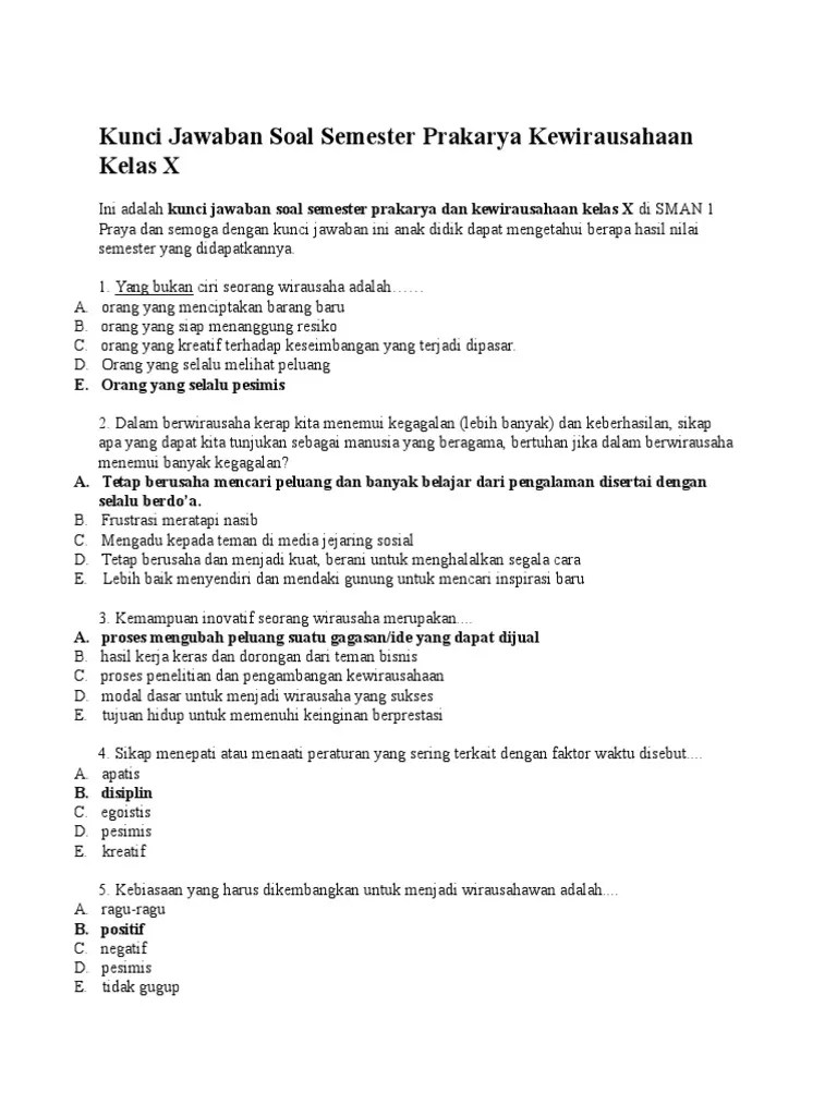 Apr 27, 2021 · latihan soal pat pkk smk kelas 11 tahun 2021.sudah tak terasa kita sudah masuk ke akhir semester genap. Kunci Jawaban Soal Semester Prakarya Kewirausahaan Kelas X