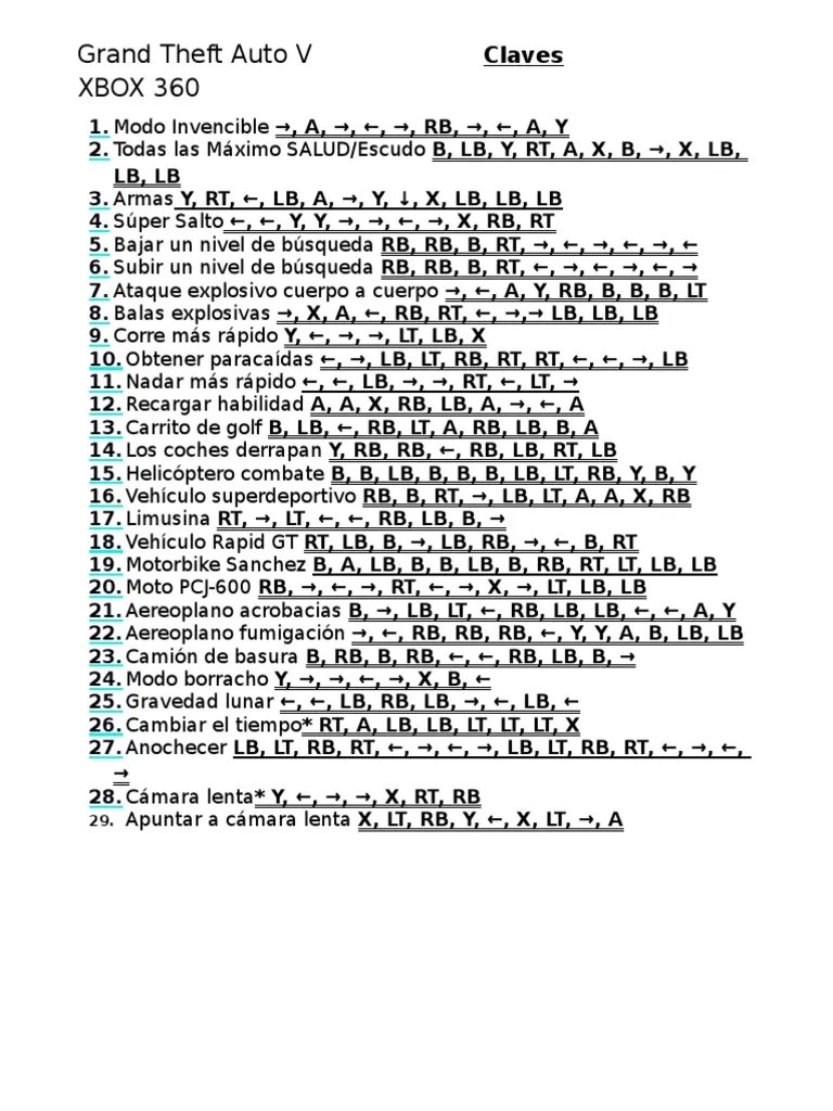 Claves Y Trucos Para GTA 5 En Xbox 360 PDF 1