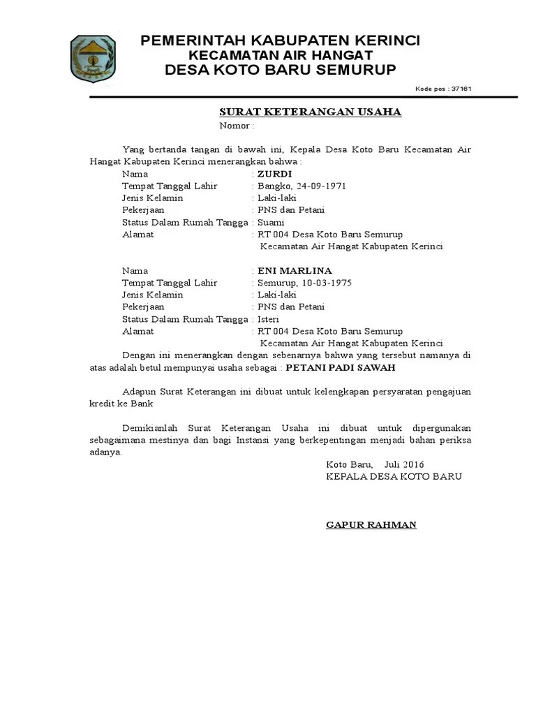 Surat Keterangan Usaha Dari Desa Semua Surat 