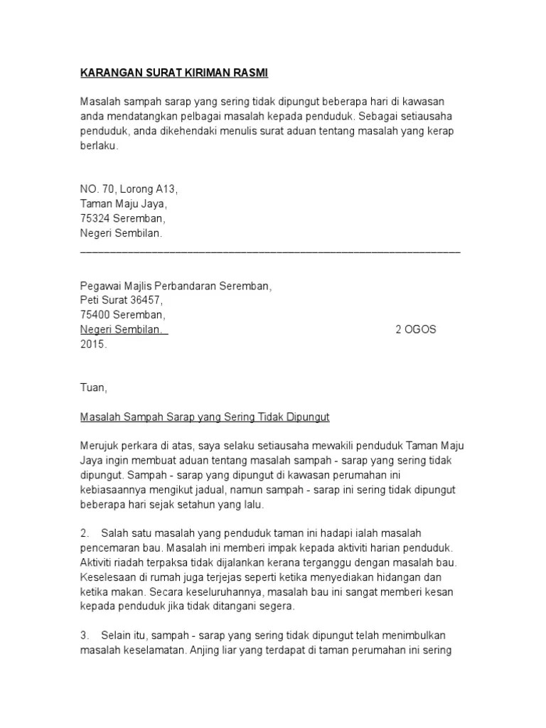 Contoh Surat Aduan Jalanraya 