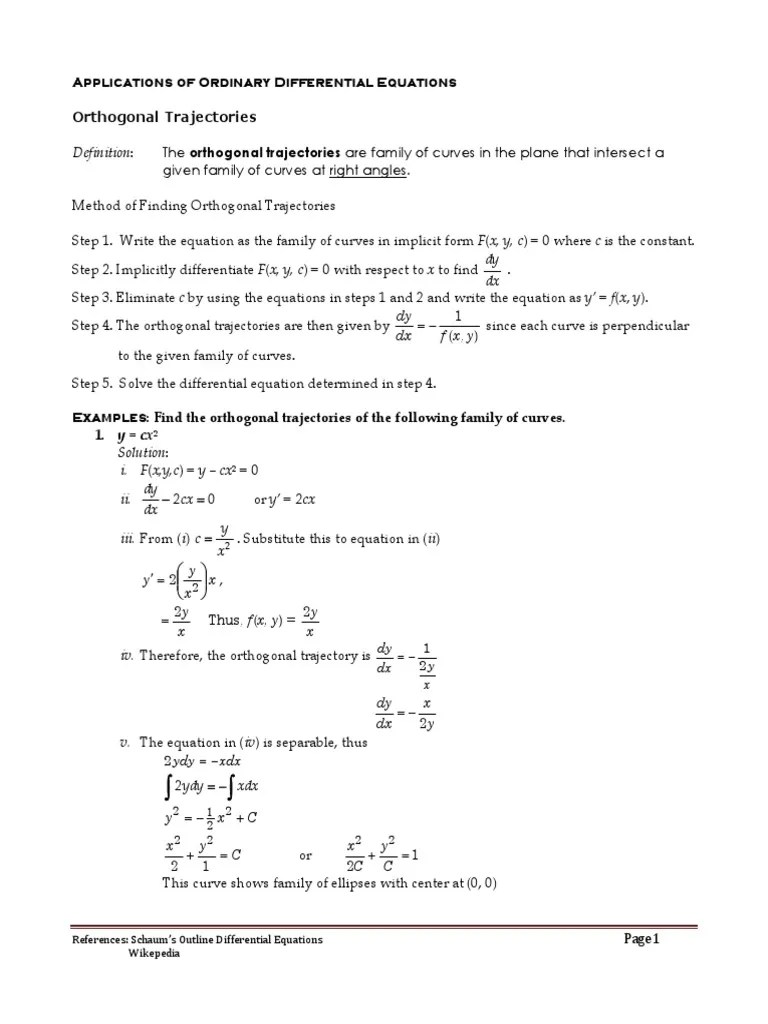Applications Of Ordinary Differential Equations | Equations | Trajectory