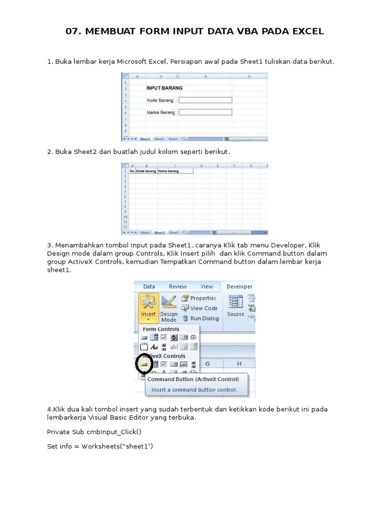 Membuat Form Input Data Vba Pada Excel | PDF