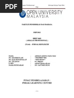 C) bagaimanakah pengalaman ini akan mengubah anda dimasa hadapan? T1a4 Jurnal Reflektif Hbef 3603 Oum Pdf