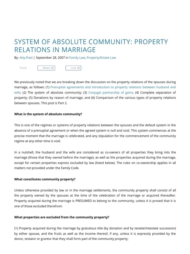 System Of Absolute Community - Property | PDF | Community Property | Marriage