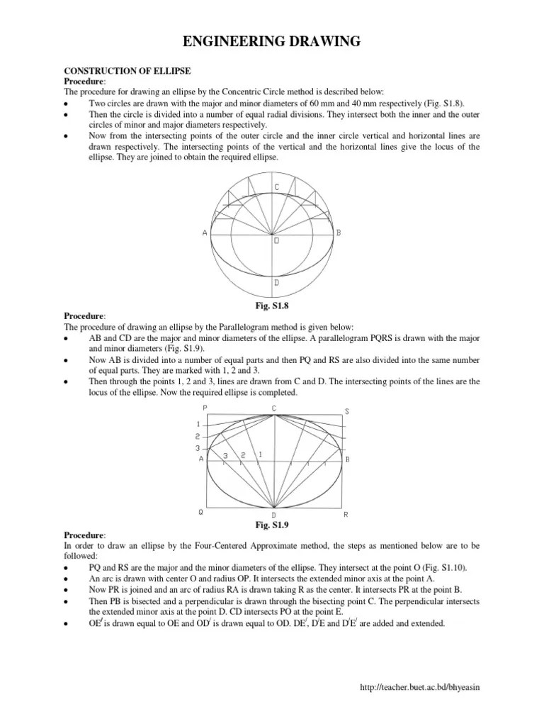 Engineering Drawing: Construction Of Ellipse Procedure | PDF | Ellipse ...