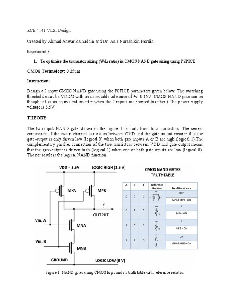 Ece 4141 Experiment 3 Cmos Nand Transistors Sizing