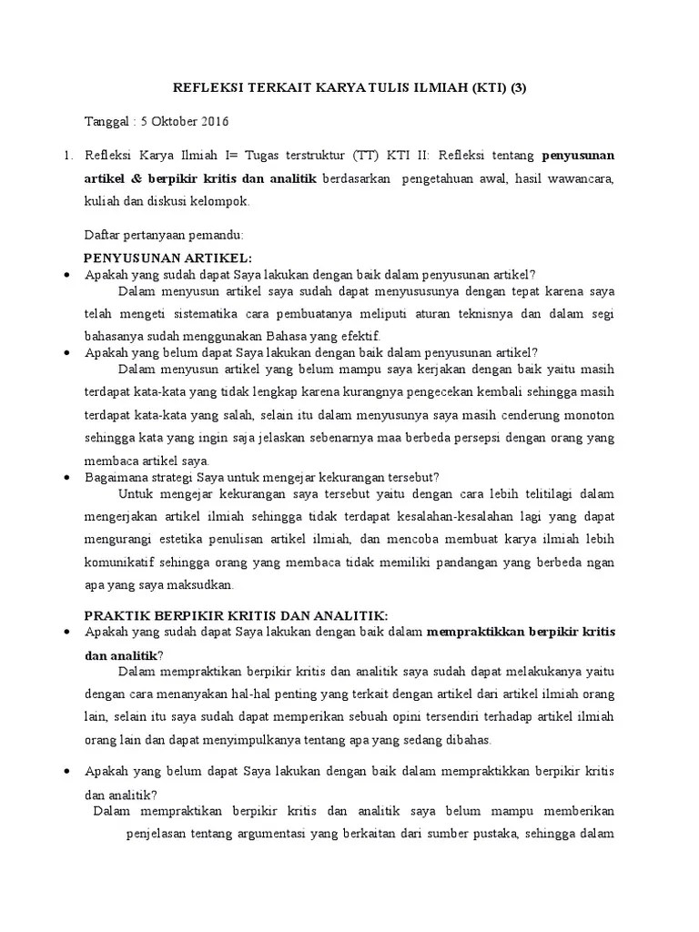 Contoh ini berupa metode wawancara dikutip dari . Refleksi Terkait Karya Tulis Ilmia1 Pdf