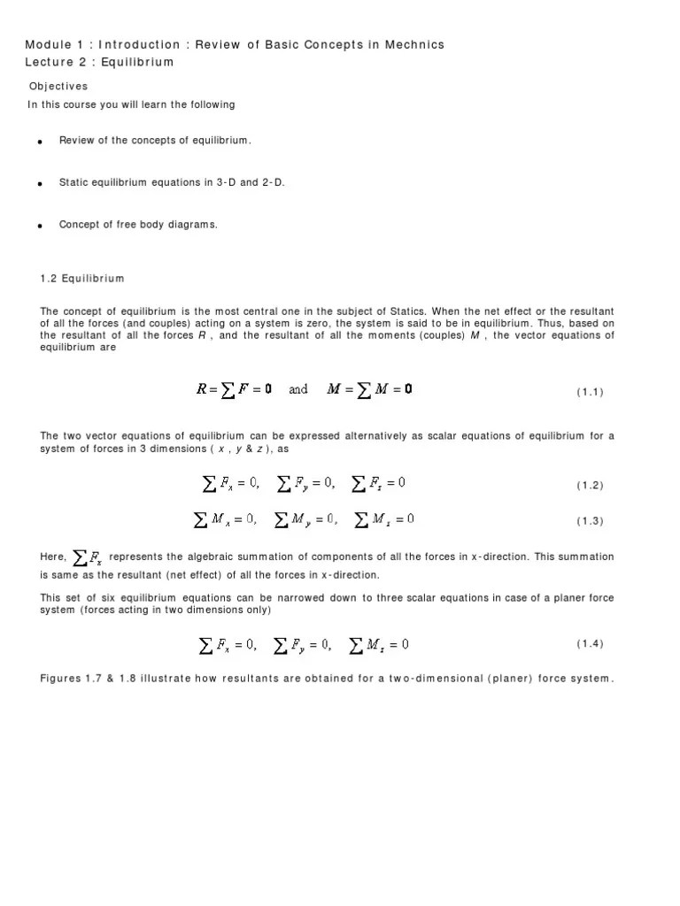 Module 1: Introduction: Review Of Basic Concepts In Mechnics Lecture 2 ...
