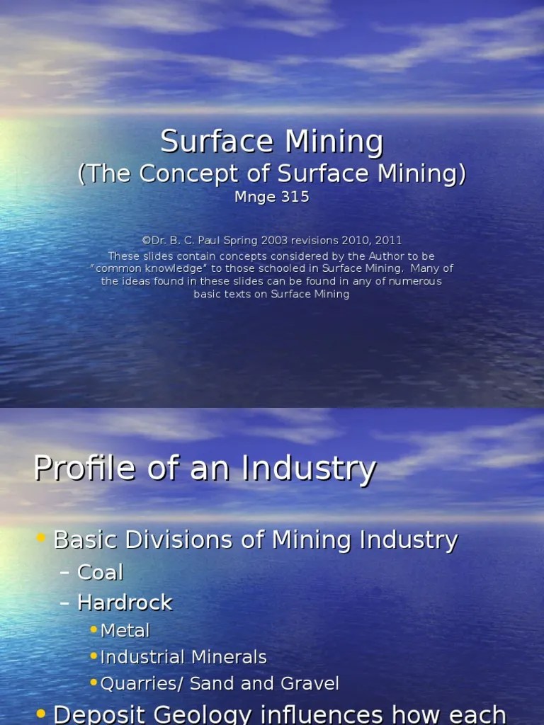 Overview Of Surface Mining Concepts Pdf Economic Geology Mining
