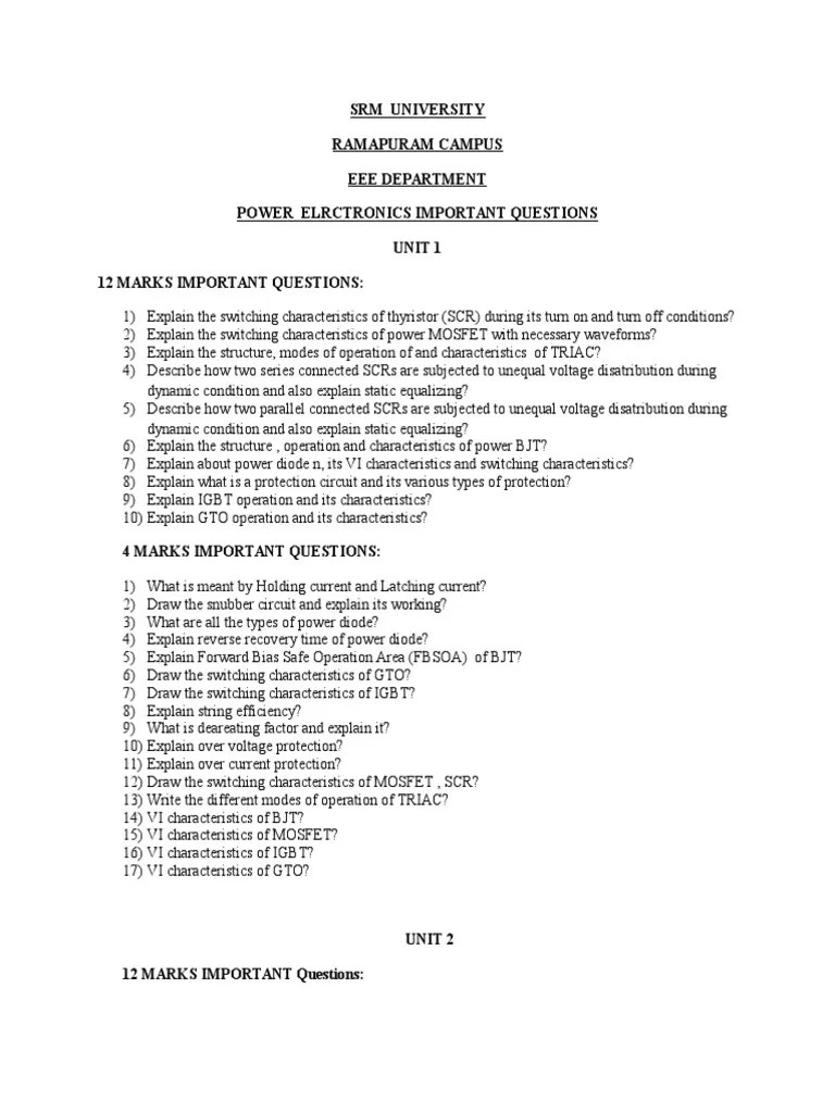 Power Electronics Important Questions | PDF | Power Inverter | Rectifier